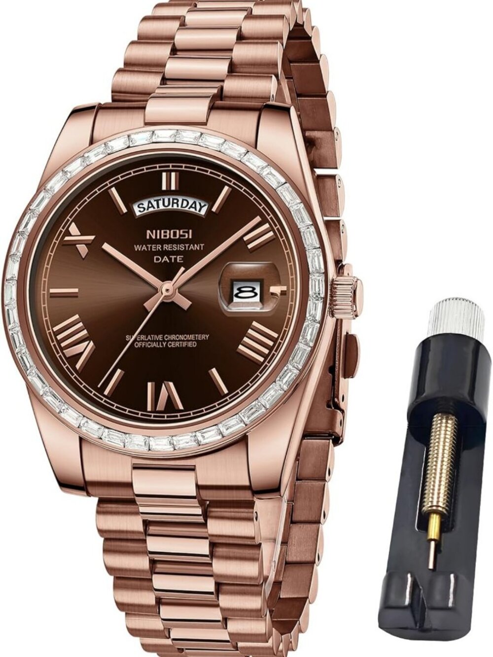 Stylish Men's Rose Gold Stainless Steel Analog Watch with Day Date Feature